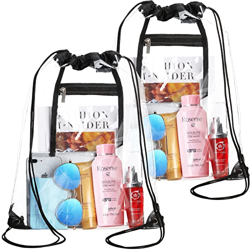 NATURAL STYLE 2 PACK Clear Drawstring Bag Stadium Approved, See Through PVC Drawstring bags, Transparent Backpack with Inner Zipper Pocket