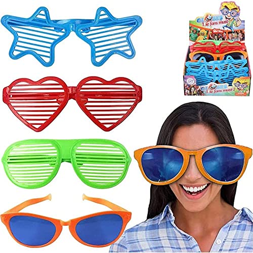 Liberty Imports 12 Pack Jumbo Sunglasses Novelty Plastic Photo Booth Glasses, Fun Disco Shutter Shades for Costumes Cosplay Props Party Supplies