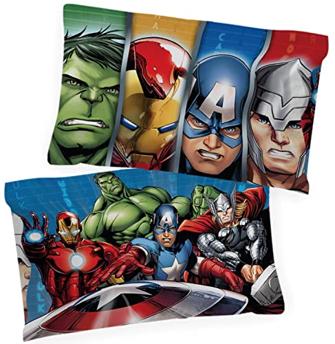 Jay Franco Marvel Avengers Halo 2 Pack Pillowcase - Double-Sided Kids Super Soft Bedding Features Captain America, Hulk, Iron Man, & Spiderman