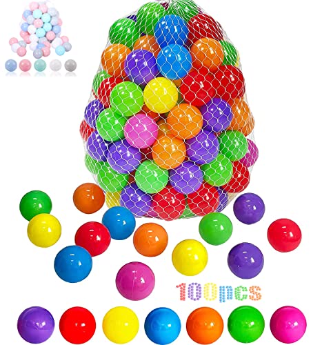 LANGXUN 100pcs Soft Plastic Ball Pit Balls - Plastic Toy Balls for Kids - Baby Toddler Birthday, Ball Pit Play Tent, Baby Kiddie Pool Water Toys, Party Decoration, Photo Booth Props