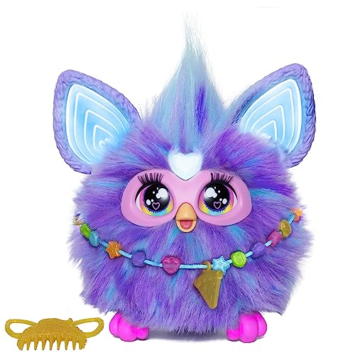 Furby Purple, 15 Fashion Accessories, Interactive Plush Toys for 6 Year Old Girls & Boys & Up, Voice Activated Animatronic, Medium