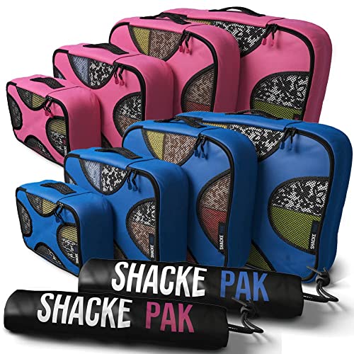 Shacke Pak - 5 Set Packing Cubes with Laundry Bag (Precious Pink) & Shacke Pak - 5 Set Packing Cubes with Laundry Bag (Gentleman's Blue)