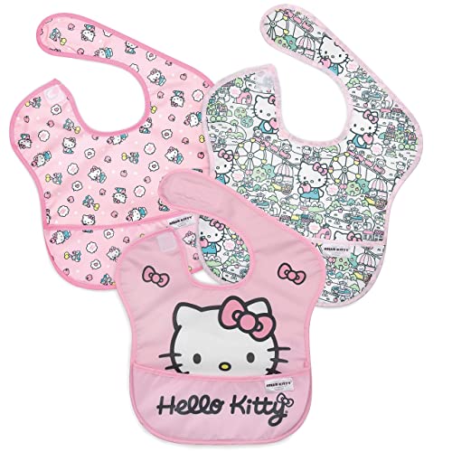 Bumkins Bibs for Girl or Boy, SuperBib Baby and Toddler 6-24 Months, Essential Must Have for Eating, Feeding, Baby Led Weaning Supplies, Mess Saving Catch Food, Fabric 3-pk Hello Kitty Carnival