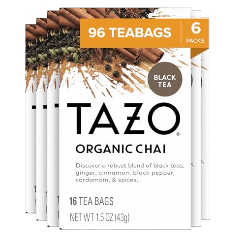 TAZO Tea Bags, Black Tea, Regenerative Organic Chai Tea, 16 Count (Pack of 6)