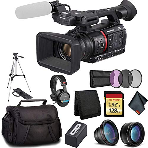 Panasonic AG-CX350 UHD 4K Camcorder - Bundle Kit with 128GB Memory Card+ 3 Pc Filter Kit + Wide Angle Lens + Telephoto Lens+ Sony MDR Headphones and More