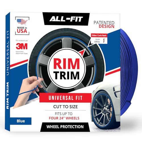 All-Fit Rim Trim Wheel Protection Strips for Curb Rash and Wheel Scratch Prevention – Made in The USA – Universal Fit (Blue)