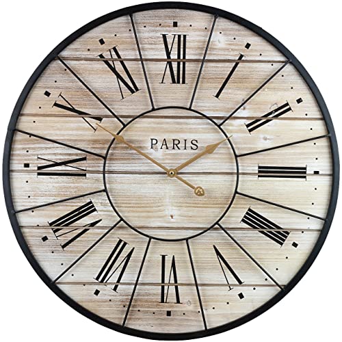 Sorbus Paris Large Wall Clock for Living Room - 24-Inch Wall Clock - Oversized Centurian Roman Numeral Style Modern Wall Clock - Large Clock Home Decor -Wood Metal Decorative Analog Metal Clock