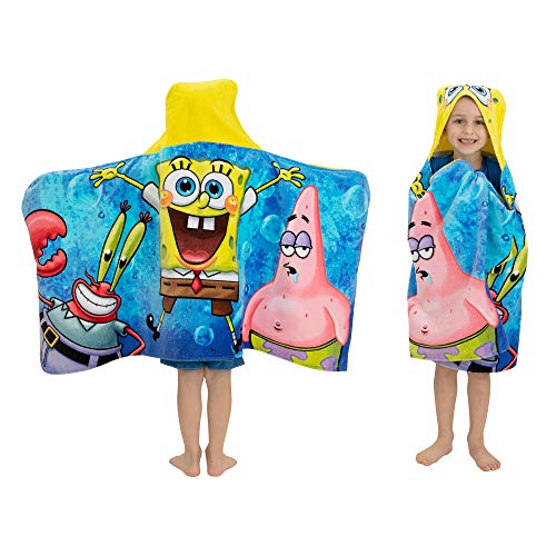 Franco Kids Bath and Beach Soft Cotton Terry Hooded Towel Wrap, 24 in x 50 in, SpongeBob SquarePants