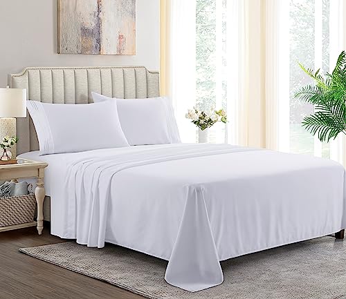 SmartM'Raud Queen Sheets - 4 Piece Set - Elegant, Comfy, Extra Soft, Hotel Luxury Bed Sheets & Pillowcases - Deep Pockets - Cooling, Wrinkle Free, Stain, Fade Resistant - White