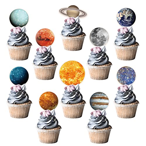 50 Pcs Outer Space Cupcake Toppers Solar System Galaxy Universe Planets Cupcake Picks Planet Cake Topper Outer Space Cake Toppers for Boys Girls Space Planet Themed Party Solar System Birthday Party