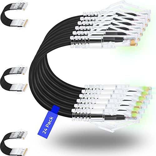 Rapink Patch Cables Cat6/ Cat6a 1ft (24 Pack) Slim, Cat6a Ethernet Patch Cable 10G Support, Snagless Cat 6 Patch Cable for Patch Panel to Switch, Flexiable Cat6 Ethernet Cable Black