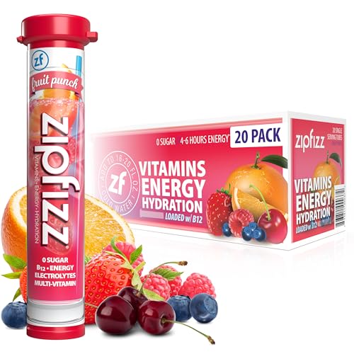 Zipfizz Energy Drink Mix, Electrolyte Hydration Powder with B12, Antioxidants, Electrolytes and Multi Vitamin, Fruit Punch (20 Count)