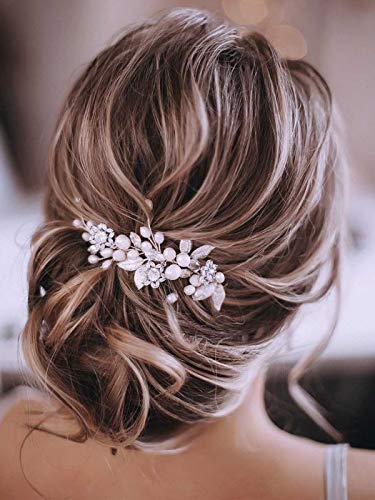 Gorais Bride Wedding Hair Vine Pearl Bridal Headpieces Leaf Hair Accessories for Women and Girls