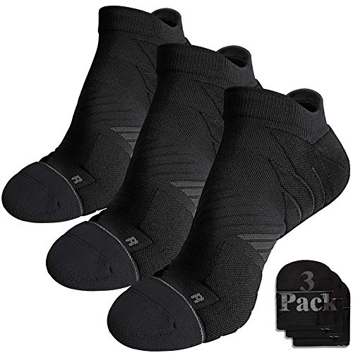 Hylaea Mens No Show Socks for Running Athletic, No Blister Moisture Wicking Anti-Odor Coolmax Sport Socks, Cushion Padded, Breathable, Black, 3 Pack, Large