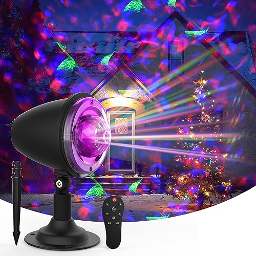 Christmas Lights Projector Outdoor,Holiday Lights Projector,Water Wave Aurora Holiday Spotlight with Remote,Waterproof LED Landscape Light for Halloween Wedding Garden Landscape Wall Tree Decoration