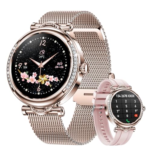 Getfitsoo Smartwatch for Women (Answer/Make Call), Round Fitness Waterproof Smart Watch for Android iPhone Compatible Sport Watch with Heart Rate/Blood Oxygen/Sleep Monitor Activity Tracker(Gold)
