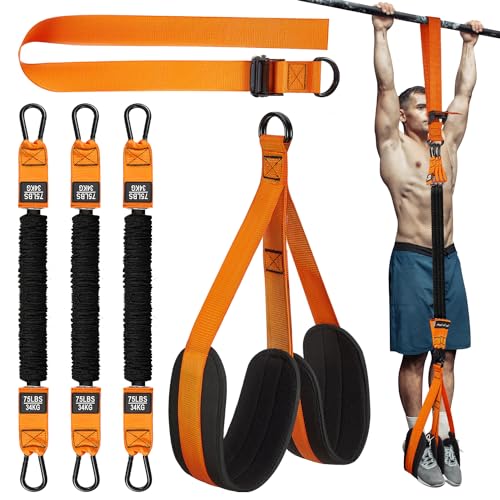 Heavy Duty Resistance Band for Pull Up Assist, Adjustable Weight/Size with Fabric Feet/Knee Rest for Strength Training, Patented Pull Up Assist Band
