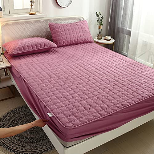 MAGCOR Full Mattress Protector Quilted Fitted Waterproof Mattress Pad Cover Soft Breathable Mattress Pad Washable Mattress Protector Stretches up to 12 Inches 59'X79' Bean Paste Red