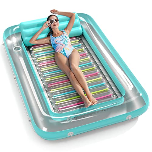 Inflatable Tanning Pool Lounger Float - Jasonwell 4 in 1 Sun Tan Tub Sunbathing Pool Lounge Raft Floatie Toys Water Filled Tanning Bed Mat Pad for Adult Blow Up Kiddie Pool Kids Ball Pit Pool (L)