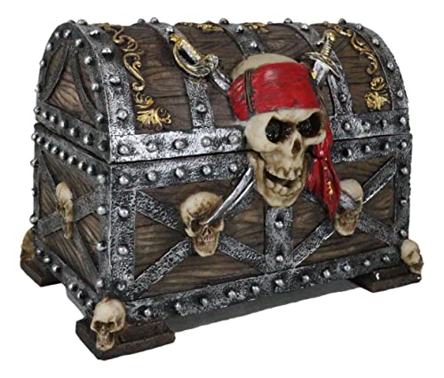 Gifts & Decors Ebros Large Caribbean Pirate Marauder Skull With Criss Cross Blades Treasure Chest Box Jewelry Box Figurine 7.25' Long