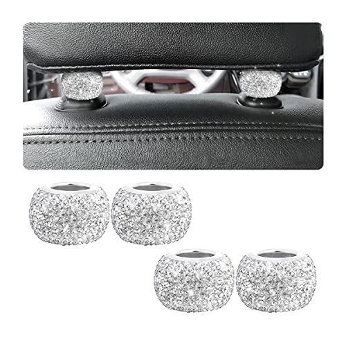 BELOMI 4 Pack Car Headrest Collars, Bling Car Head Rest Collars Rings Decor, Rhinestone Car Head Rest Collars, Diamond Interior Car Seat Accessory, Crystal Decoration Charms for Car SUV Truck (White)