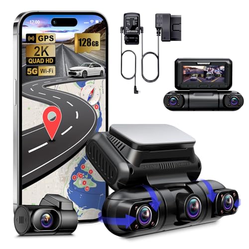 PRUVEEO Dash Cam, 4 Channel Front and Rear Inside Left Right, Microwave Radar Motion Detection Parking Mode Monitoring, Built-in GPS WiFi, Free 128GB Card, D90-4CH-RGW