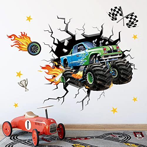 decalmile 3D Racing Car Wall Stickers Car Boys Room Wall Decals Kids Bedroom Living Room Playroom Wall Decor