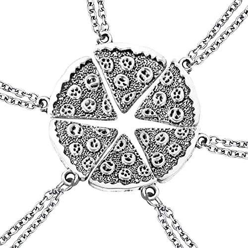 MJartoria Best Friend Necklaces, Pizza BFF Necklaces for 2 Antique Silver Color Pizza Slice Friendship Necklace Set of 6
