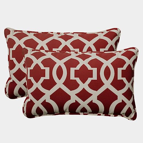 Pillow Perfect Trellis Indoor/Outdoor Accent Throw Pillow, Plush Fill, Weather, and Fade Resistant, Lumbar - 11.5' x 18.5' , Red/Ivory New Geo, 2 Count