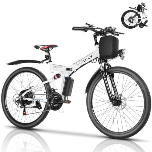 Vivi M026TGB Electric Bike 26' Electric Bike for Adults, Folding Electric Mountain Bike with 500W Motor, 48V Removable Lithium-Ion Battery, 21 Speed, 20MPH, Up to 50 Miles, Dual Shock Absorber, UL2849