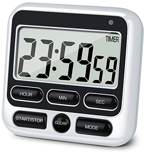 KTKUDY Digital Kitchen Timer with Mute/Loud Alarm Switch ON/Off Switch, 24 Hour Clock & Alarm, Memory Function Count Up & Count Down for Kids Teachers Cooking, Large LCD Display, Strong Magnet (Black)