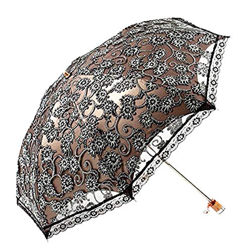 Orgrimmar Ladies Lace Parasol Umbrella Anti-UV Protection Sun Shade UPF 50+ Lightweight and Portable Folding Umbrella (Black)
