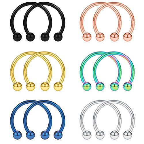 SCERRING 12PCS 10mm Mix Color Stainless Steel Nose Horseshoe Hoop Rings Eyebrow Lip Ear Tragus Septum Piercing Hanger Retainer 16G