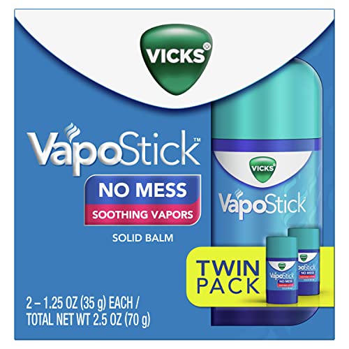 Vicks VapoStick, Solid Balm, No Mess, Soothing Non-Medicated Vicks Vapors, Easy-To-Use No-Touch Applicator, Quick Dry, Lightweight Skin Feel, 1.25oz x 2