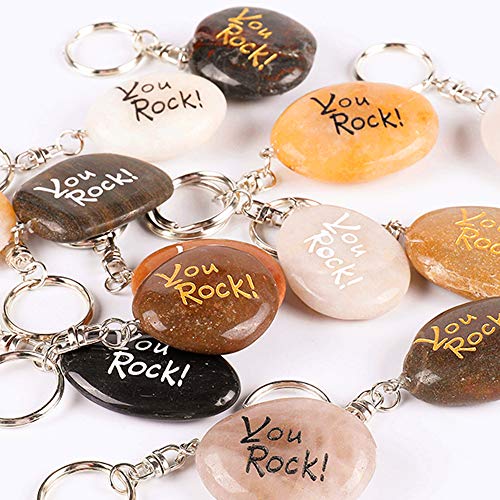 ROCKIMPACT 50PCS You Rock Inspirational Stones Key Chains, You Rock Wholesale Lot, Engraved Natural River Rock Stone Key Rings Keychains, Healing Stone Keychain (50 Pieces, You Rock!)