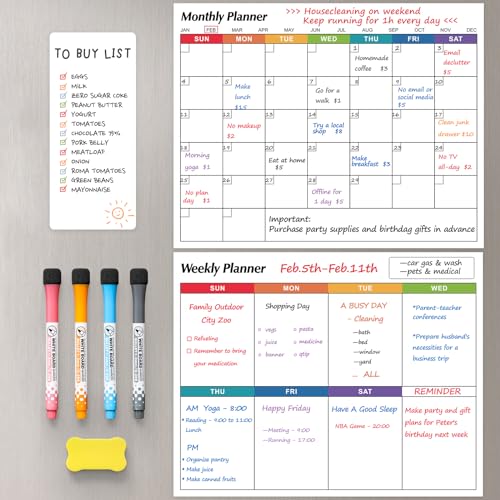 3 Pack Magnetic Dry Erase Calendar White Board for Fridge - Monthly & Weekly Planner & Small Blank WhiteBoard - Magnet Family Planning Schedule Boards for Refrigerator, Door - w/ 4 Markers & 1 Eraser