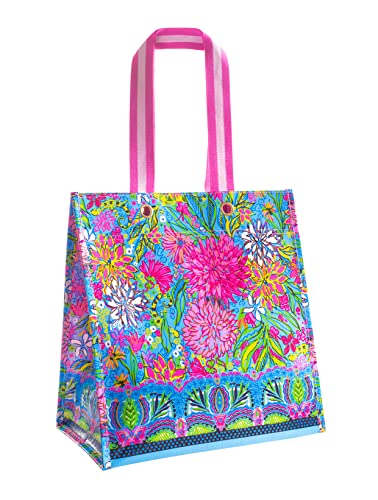 Lilly Pulitzer Market Shopper Bag, Reusable Grocery Tote, Shoulder Bag for Produce or Travel (Walking on Sunshine)