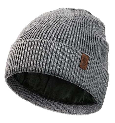 Wmcaps Winter Beanie Hats for Men Women, Fleece Lined Beanie Soft Warm Knit Hat Ski Stocking Cuffed Cap (Grey)