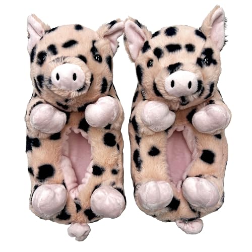 ooohyeah Women’s Fuzzy Animal Slippers, Cute Funny Cozy Non-Slip House Foam Slippers for Women, Pig Belly Hugs, L