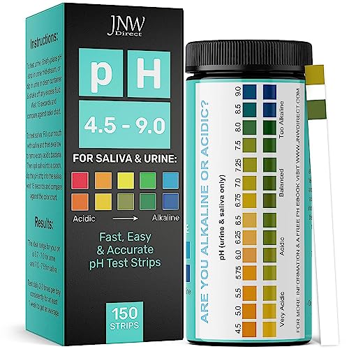 pH Test Strips for Urine and Saliva - 150 Litmus Paper pH Test Strips with Ebook, Quick & Easy pH Level Testing from 4.5-9.0, Ultimate Acidity Test Kit from JNW Direct