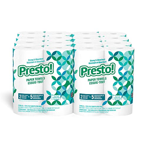Amazon Brand - Presto! Flex-a-Size Paper Towels, 128 Sheet Family Roll, 16 Rolls (2 Packs of 8), Equivalent to 40 Regular Rolls, White