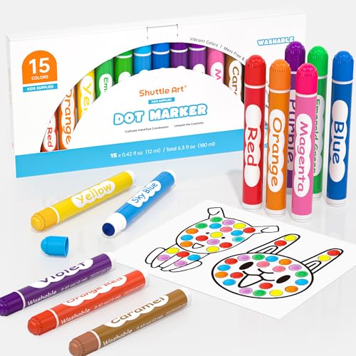 Shuttle Art Dot Markers, 15 Colors Washable Markers for Toddlers,Bingo Daubers Supplies Kids Preschool Children, Non Toxic Water-Based