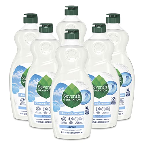 Seventh Generation Dish Liquid Soap Dishwashing Soap Free & Clear Liquid Soap Dish Soap for Sensitive Skin 19 oz, Pack of 6