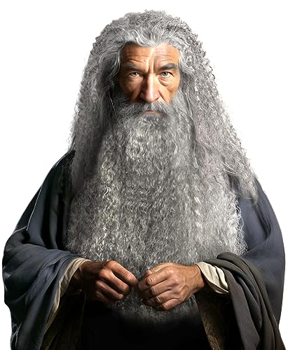 HOMELEX Grey Wizard Beard And Wig - Halloween Funny Father Time Costume Accessory for Adults