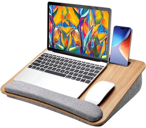 LORYERGO Lap Desk, Lap Desk for Laptop, Fits up to 15.6', Lap Stand for Bed & Couch, Laptop Lap Desk with Cushion, w/Wrist Pad & Media Slot, for Adult & Kid -LELD12