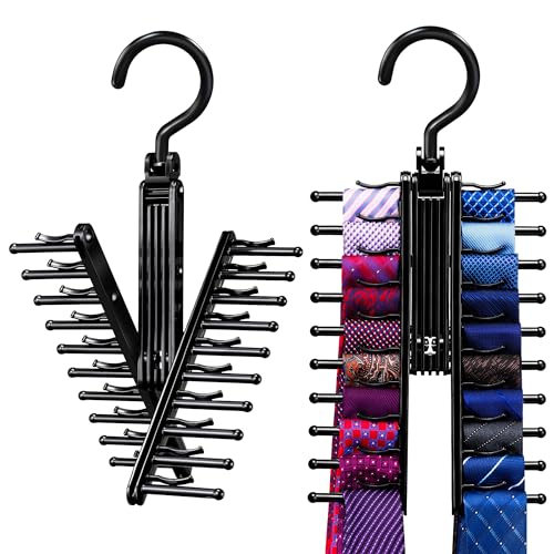 IPOW Upgraded 2 PCS See Everything Cross X 20 Tie Rack Holder,Rotate to Open/Close Tie and Belt Hanger with Non-Slip Clips,360 Degree Swivel Space Saving Organizer