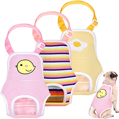 3 Pieces Dog Diaper Striped Sanitary Pantie with Adjustable Suspender Washable Reusable Puppy Sanitary Panties Cute Pet Underwear Diaper Jumpsuits for Female Dogs (Cute Pattern, M)