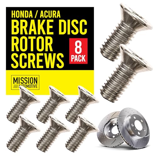 Mission Automotive 8-Pack of Rotor Screws for Brake Discs - Universal Fit for Honda, Acura, Hyundai and Kia Models - Stainless Steel Retaining Screws for Front and Rear