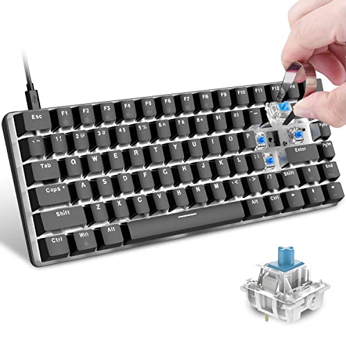 60% Mechanical Gaming Keyboard,Hot Swappable Compact 82 Keys Wired Mechanical Keyboard with White LED Backlit,Detachable Type-C Cable,Ergonomic Design,for Windows PC Gamers(Blue Switch,Black)