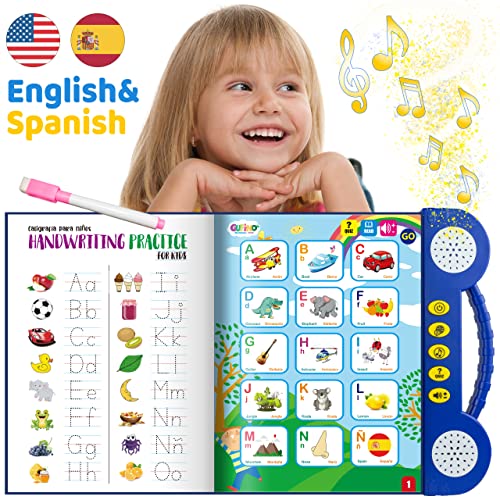 Bilingual Activity Books for Kids Ages 3-5 - English & Spanish Interactive Workbook Learning Toys: ABCs, Numbers, Shapes, Seasons and More! Juguetes para Niñas y Niños| Preschool Learning Toys